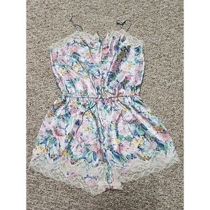Vintage Victorias‎ Secret Gold Label Floral Satin Lace Teddy Romper Medium 42091